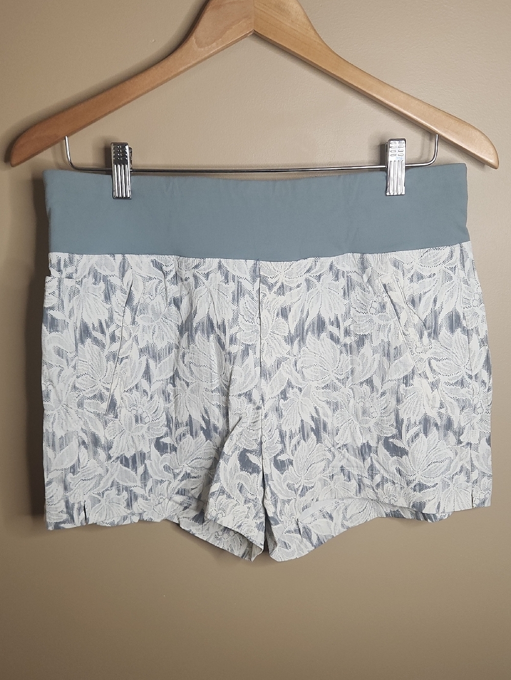 Athleta Light Blue Floral Lace Overlay Shorts